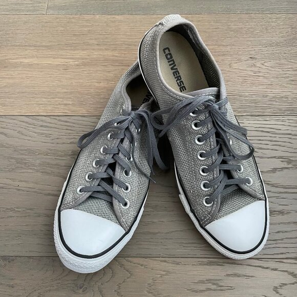 Converse All Star Casual Lo Cut Lace Up Textile Sneakers Grey + White Sz 8.5M - Picture 1 of 12